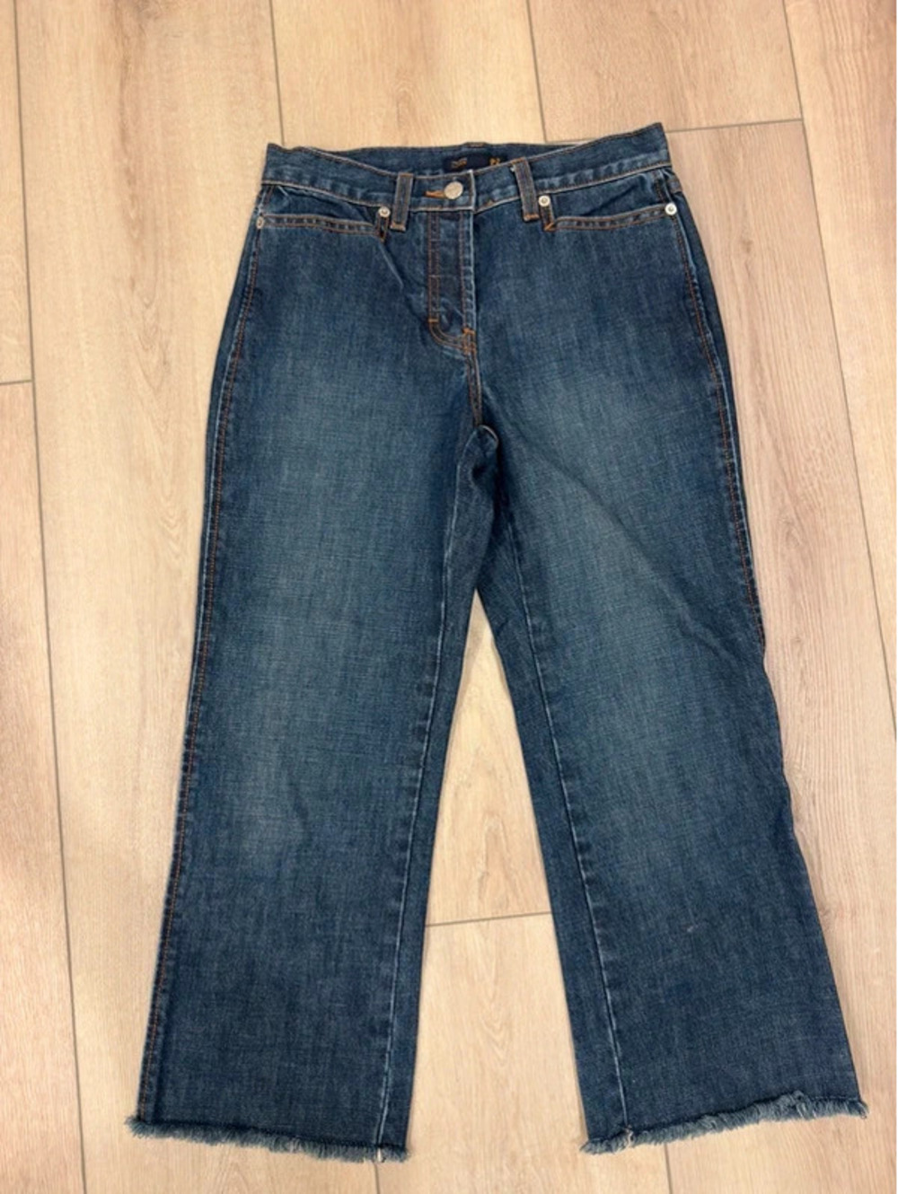 J.Crew P2 Wide Leg Crop Jeans Dark Wash Raw Hem 100% Cotton Denim